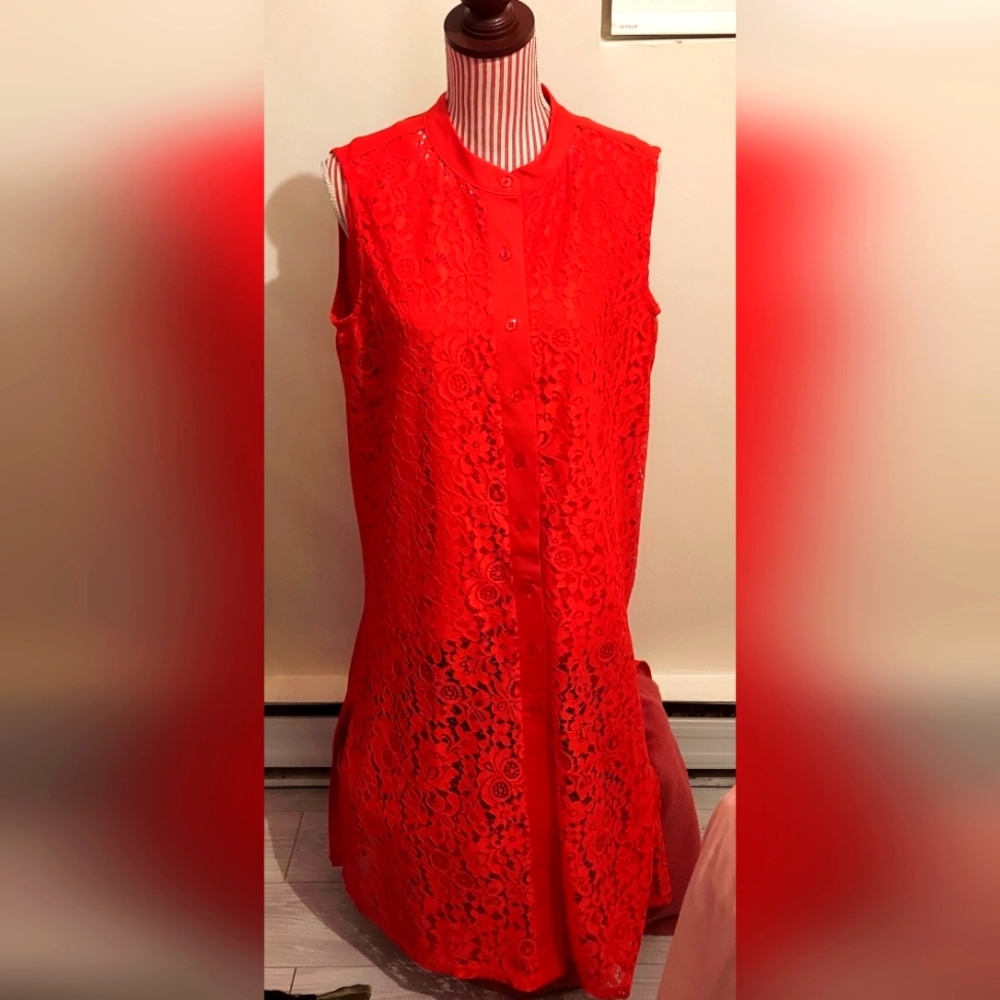 NWOT CW CLASSICS RED LACE DRESS SIZE LARGE VINTAGE